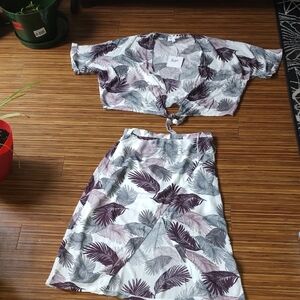 Purple and Gray Wrap Skirt Set with Tie Front